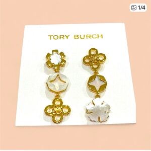 Tory Burch Gold and White Floral Earrings